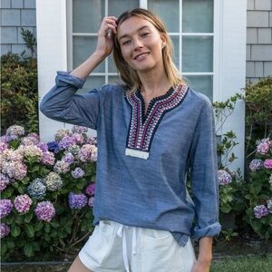 NWT Embroidered V-Neck Chambray Tunic Top